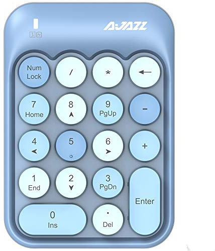 FELiCON x AJAZZ AK18 Clavier numérique sans Fil, pavé numérique Portable 2,4 GHz avec clé Ronde rétro et récepteur USB Clavier numérique de comptabilité financière pour Mac, PC (Bleu)