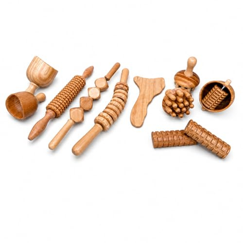 Pack Maderoterapia Corporal y Anticelulítico 11 Piezas | Ideal para Masajes | Fabricados en Madera de Pino y Loto Natural I Diseñados por Maderoterapia Estética España