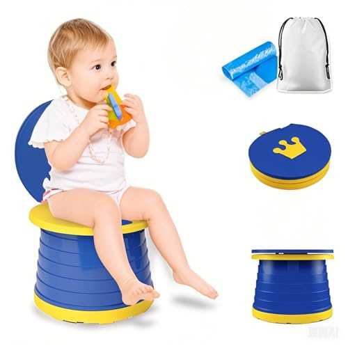 Tragbarer Töpfchensitz, zusammenklappbarer Kinder-Toilettenstuhl, Reise-Töpfchen, für drinnen und draußen, mit Aufbewahrungstasche, Reisetasche (blau)