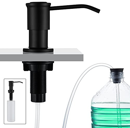 CREA Seifenspender Einbau Küche, Spülmittelspender Küche, Seifenspender für Spülbecken mit 500ML Flasche und 1,0 m Verlängerungsschlauch von Oben Befüllen, Matt Schwarz