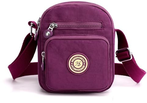 Gelory Multi-Pocket Casual Crossbody Bag for Women, Mini Cross body Bag Women Nylon Waterproof Adjustable Strap Travel Messenger Bags Shoulder Bags (Purple)