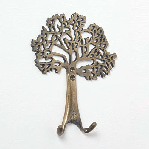 HOMESCAPES Antique Gold Tree of Life Wall Mounted Double Coat Hook