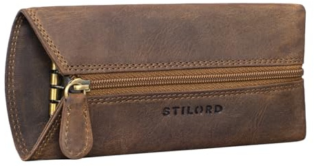 STILORD Janne Etui à clés Cuir Vintage Pochette Étui Porte-Clés pour Hommes Portefeuille Porte-Monnaie Petite Trousse avec RFID Blocage Deux Anneaux Couleur:Marron Moyen