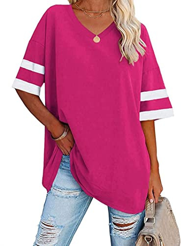 Famulily Women's Casual Half Sleeve V Neck T Shirt Ladies Comfy Oversized Baseball Tshirts Tunic Tops