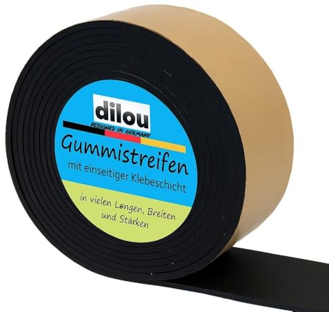 Gummistreifen 4-20cm breit, 5mm dick, von 1 bis 10m Länge einseitig selbstklebend Vollgummi Hartgummi Bodenbelag (4cm(40mm) x5mm, 4m)