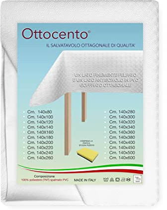 Tex Family Ottocento – Sottotovaglia Mollettone Salva Tavolo Bianco – PVC Gommato Antiscivolo e Feltro Antiurto 3 mm – Copritavolo Proteggi Tavolo Antimacchia Lavabile – Made in Italy – Cm. 140x280