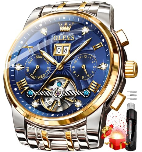 OLEVS Mens Automatic Watches Luxury Dress Skeleton Tourbillon Stainless Steel Waterproof Wrist Watch