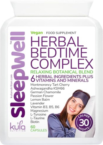 SleepWell - Natural Herbal Sleeping Tablets for Adults - 60 Vegan Capsules | Enjoy 30 Calm Nights - Magnesium Sleep Complex - Passion Flower, L-Tyrosine, Lemon Balm, Lavender, Chamomile, Vitamin B3 B5