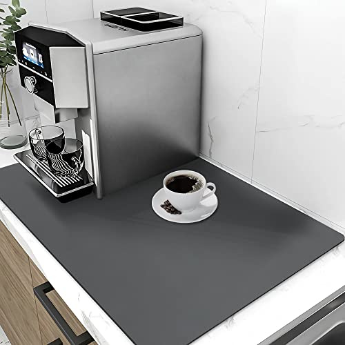SOSMAR Draining Mat, Super Absorbent Quick Dry Dish Drying Pad, Kitchen Dish Drainer Mat for Sink, Non-Slip Counter Protector for Coffee Machine, Grey, 40x50cm | Super Absorbent Quick Dry Draining Mat，Anti Slip Drainer Mat，For kitchen Sink Counter