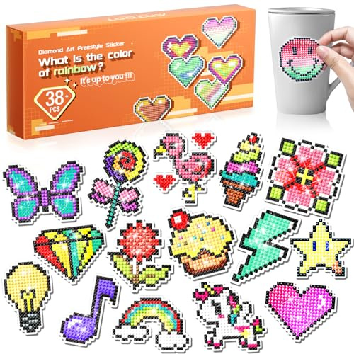 ARTDOT Diamond Painting Klistermärken, 38 Stycken Cartoon Diamond Painting Kit Kids, Diamantmålning klistermärken för Pojkar och Flickor i Aldrarna 6 till 14, Konst och Hantverk Leksakspresenter