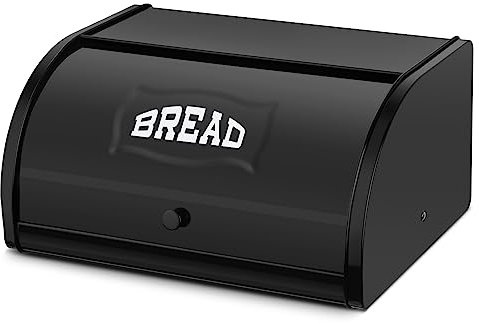 Hossejoy Metal Bread Storage, Countertop Bread Bin, Bread Boxes with Roll Top Lid, Bread Bin Container Holder, Breadbox Holds for Your Kitchen Counter (Black)