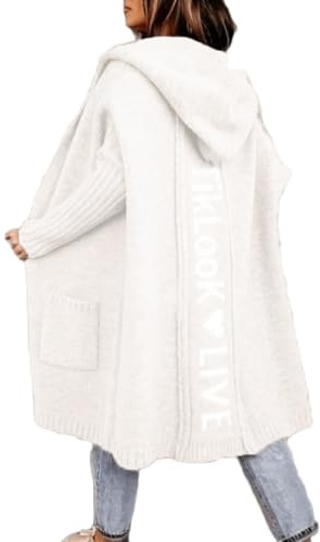 Godoboo Strickjacke Damen Lang Cardigan Kapuzenpullover Oversize Winter Grobstrickjacke Frühling Herbst Outerwear ÜBergangsjacke Wintermäntel Lose