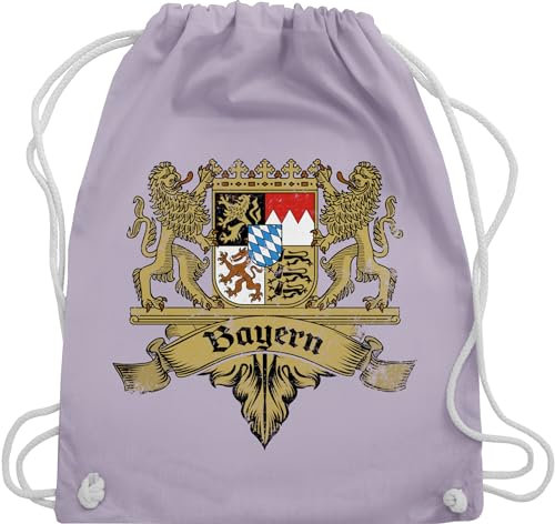 Turnbeutel Rucksack - Kompatibel mit Oktoberfest Tasche - Bayern Wappen Bayernland Freistaat Bayern - Unisize - Pastell Lila - trachtenrucksack bayrische bayern, beutel trachtentaschen bayrisch