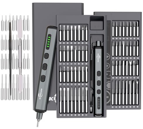 KUNLUN Mini Elektro Schraubendreher Set 70 in 1 mit 64 Magnetischen Bits 5 Gänge Drehmoment LED Bildschirm Magnetische Präzision Elektro Schraubendreher für Phone, Laptop, Brillen, Uhren, Brille
