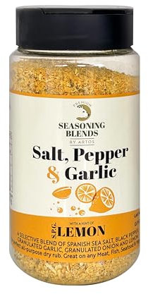 Salt Pepper Garlic Lemon (SPG) RUB-ByArtos Condimento, Sazonador Multiuso-100% Natural-Vegan-Sin MSG-Sin GMO-Sin Alérgenos-Rico para Cerdo, Pollo, Pescado, Carne de res, Ensalada, Palomitas, Papas