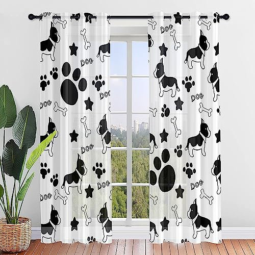 ENEN Vorhänge Wohnzimmer, Gardinen mit Ösen Halbtransparent Gardinen Wohnzimmer Hundepfote, Schlaufenschal 2er Set für Kleine Fenster Küche Wohnzimmer Landhaus (B,107x244cm)