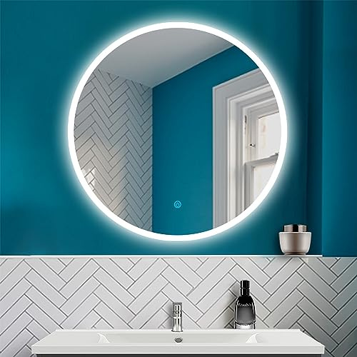 HAPAOSO LED Badspiegel mit Beleuchtung Badezimmer Rund Spiegel Wandspiegel mit Touchschalter 80X80cm Beschlagfrei CE IP44