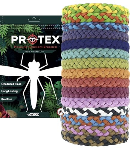 PR0TEX 15 Pack Insect Repellent Bracelet Adjustable Leather Deet-Free Wrist Bands, Powerful Effective Protection, Mosquito Repellent Bracelets for Adults & Kids, Resealable Packaging