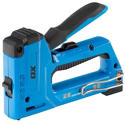 OX Tools Pro 4 in 1 Heavy Duty Staple Gun for Carpentry, Upholstery, Roofing, Flooring, DIY, Decoration, Repair | Heavy Duty Staple Gun & Tacker for Upholstery, Flooring, Roofing & Wood – Fires Staples & Brads, Trade & DIY