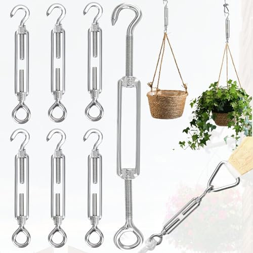 Weploda 6 Pezzi M8 Tenditore in Acciaio Inossidabile, Tenditore Filo Regolabile Tenditorein con Gancio e Occhiello, Tenditore Acciaio Inox, Tenditori Gancio e Gancio, Capacità di carico massima 50 kg