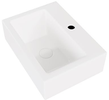 Eridanus Wall-Mounted Bathroom Sink with overflow, Rectangular Vitreous China Basin in White Gloss, Compact Ceramic Washbasin for Cloakroom Vanity, 430 x 310 x 130mm