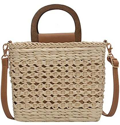 ZACUNXY Strohtasche，Strohtaschen Damen Handgewebte Tasche Flut Handtaschen Handbindende Schulter CLUETAFEN Bag Weibliche kleine Designgras-Paket(White)