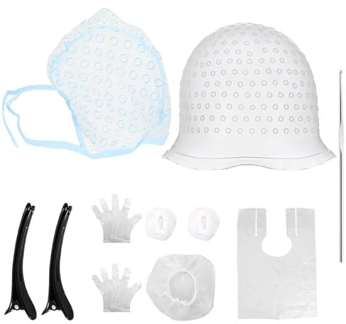Cinsers Strähnchenhaube,Silikon Highlight Kappe,Strähnchenhaube mit Nadel und Löchern,Wiederverwendbar Stränchen Haube,Weich und Langlebig Leicht zu Reinigen Geeignet für Frauen und Mädchen