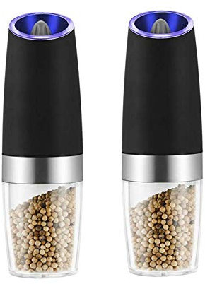 WYRMB Set di macina Sale e Pepe elettrici a gravità Professionali, macinapepe e macinasale alimentati a Batteria, Alta capacità, Grana di macinatura Regolabile con Luce LED Blu.