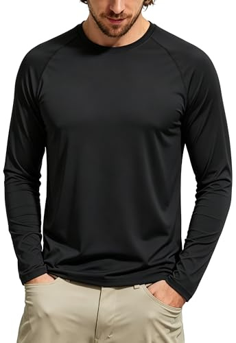 Tansozer UV Shirt Herren Wasser Langarm UPF 50 Sonnenschutz T-Shirt Sport Langarmshirt Atmungsaktiv Wandershirt Sommer, Schwarz, M