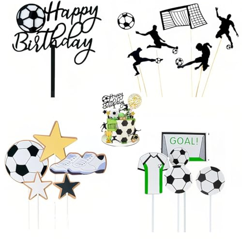 COYUN 16 Pcs happy birthday torta decorazioni, Decorazione Torta Calcio, Feste A Tema Calcio Cake Topper, Cupcake Topper Decorazione Torta per Ragazzo Compleanno Del Capretto