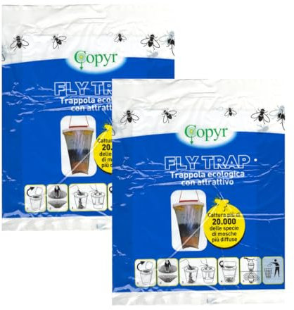 COPYR | Fly TRAP Trappola Cattura Mosche Per Esterno Ecologica Atossica senza Insetticidi con Attrattivo Alimentare Incluso (2)