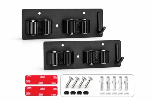 BRIMAK Home Pro – Colgador Escobas y Fregonas de Pared, Acero Inoxidable 304, Soporte Fuerte Antióxido, Instalación con Adhesivo o Tornillos, Organizador de Limpieza para Baño, Cocina y Garaje
