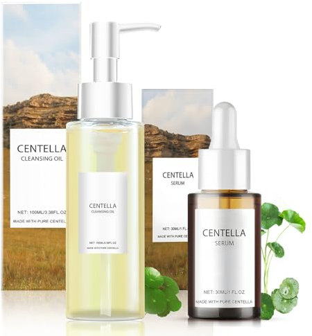 Allony 2 Pièces Centella Skincare Coreen Kit, 100ml Cleansing Oil+30ml Serum Centella, Huile Nettoyante Visage, Centella Oil Cleanser, Nettoyage en Profondeur, Apaisement des Peaux Sensibles