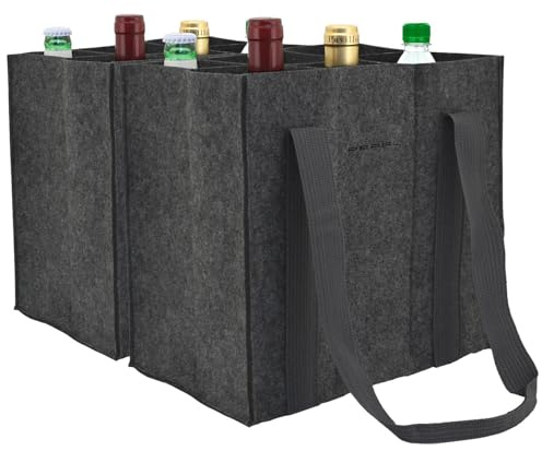 PEARL Flaschentragetaschen: 2er-Set Filz-Flaschen-Tragetaschen, 6 Flaschen, 1,5 Liter, anthrazit (Flaschentaschen mit Trennfächern, Weinkorb aus Filz, Wein)