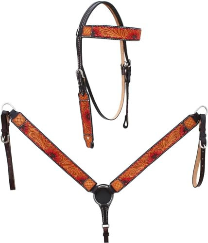 EQUIEMPRESS Western-Leder-Set mit handgefertigtem Kopfstück und Vorderzeug mit Zügeln. /Size-Full,Cob,Pony AZ-25 (Ful)