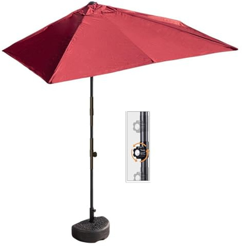 250cm/8.2ft Small Half Parasol Market Garden Balcony Umbrella With Height Adjustable, Water Base, Rectangle Canopy, Steel Frame(Wine red)