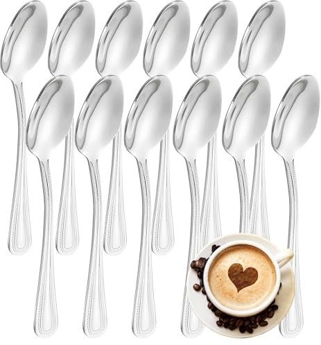 FAMILY Pack 12 Cucharillas de Moka 10x2CM Acero Inoxidable Diseño Punto, Elegancia y Funcionalidad para Cada Ocasión, Cubiertos de Alta Gama para Hogar y Restaurante