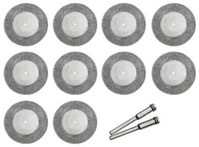 Trade-Shop Lot de 10 mini disques abrasifs de 50 mm de diamètre + 2 mandrins pour couper la pierre, le verre, la céramique, le carrelage, compatible avec Dremel D29