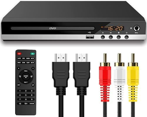 DVD Player for TV, USB Multifunction CD VCD Player with HDMI & AV Cable, 1080p Upscaling Full HD, Includes Remote Controller for Home Stereo System