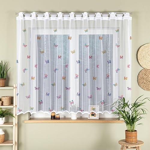Gardinen Vorhangen Tenda Bambini Jacquard 300x170 cm (LxA) Papillons con Farfalle Colorate Occhielli Pronta da Appendere Facile da Lavare e Senza Stiratura