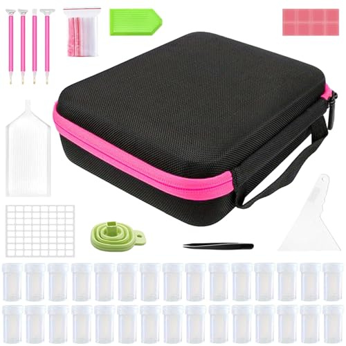 Knowlife Diamond Painting Storage Containers, 30 Slots Diamond Art Accessories And Tools Kits Storage Box Organizer, Rhinestone Art Storages Case, Portable Shockproof Craft Carrying Case For Beads