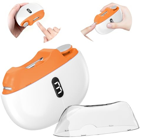Cortauñas Eléctrico, 3 en 1 Nuevo Cortaúñas Automático y Pulidor, con Luz LED y Recargable por USB, 3 velocidades Cortauñas Eléctrica Ajustable Automático, para bebés, adultos y ancianos - Naranja