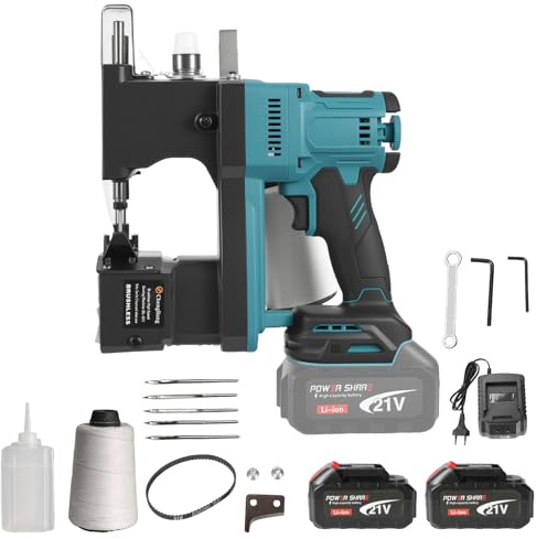 Akku Nähmaschine für Makita 18V Akkus, Tragbare Nähmaschine mit 2× 3000mah Akkus, Stichlänge: 7–10 mm, Nähstärke: 0,2–11 mm für Gewebesack, Papiersack, Sandsack, Jutesack, Getreidesack (3000mah*2)
