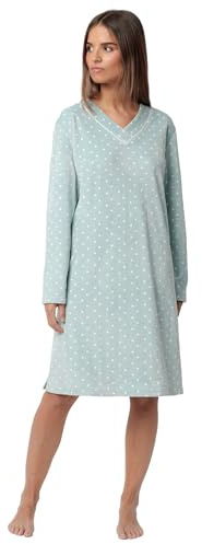 ADMAS Classic camisón Mujer Invierno 95% poliéster, 5% Elastano – camisón Manga Larga Cuello Pico en Velvet con Encaje y Dots, Tejido Suave y Ajuste cómodo, Color Verde Claro, Talla XXL