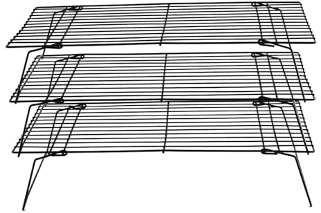 Vilgftyiet Stainless Steel 3-Tier Stackable Cooling Rack for Baking, Oven, and BBQ - 33.5 x 24.5 cm, Black