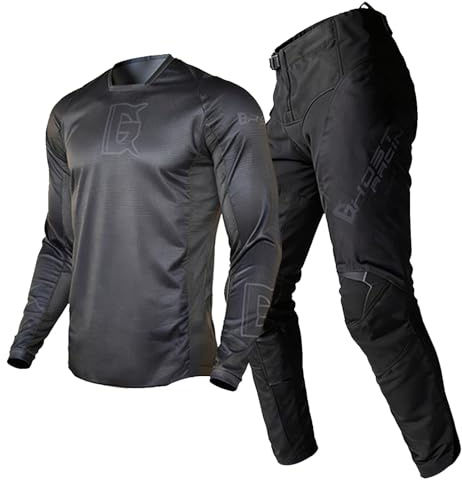 SHUOJIA Maillot MTB Pantalones de Camiseta de Motocross Traje Hombres Bicicleta Sucia Juego de Engranajes MX Mujeres Fuera del Camino Montando Adulta Ropa de Carrera (Black,M)