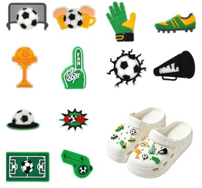 EYVRPAU Pins para croks Accesorios 12 Piezas Verde Fútbol, Charms para Decorar Zapatos de Niños y Adultos, Estilos Deportivos, Regalo Ideal para Fans y Deportistas