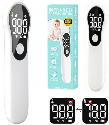 Nzkeuf Termómetro Digital para Bebés y Adultos, Infrarrojo sin Contacto de Frente, con Alerta de Fiebre, Pantalla LCD, Recargable USB y Lectura Instantánea