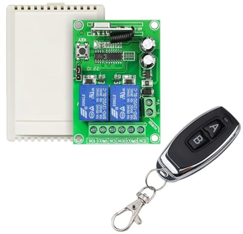Fowecry - Mando a distancia universal 433 MHz, Relé Sans, Módulo 2 Canales, Receptor, Transmisor DC 12V 24V para Puerta de Garaje