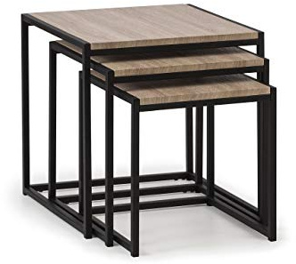 Julian Bowen Tribeca Beistelltische, Sonoma-Eiche, 3 Stück | Moderne Satztische für Wohnzimmer, Metallrahmen, platzsparendes Nesting-Design